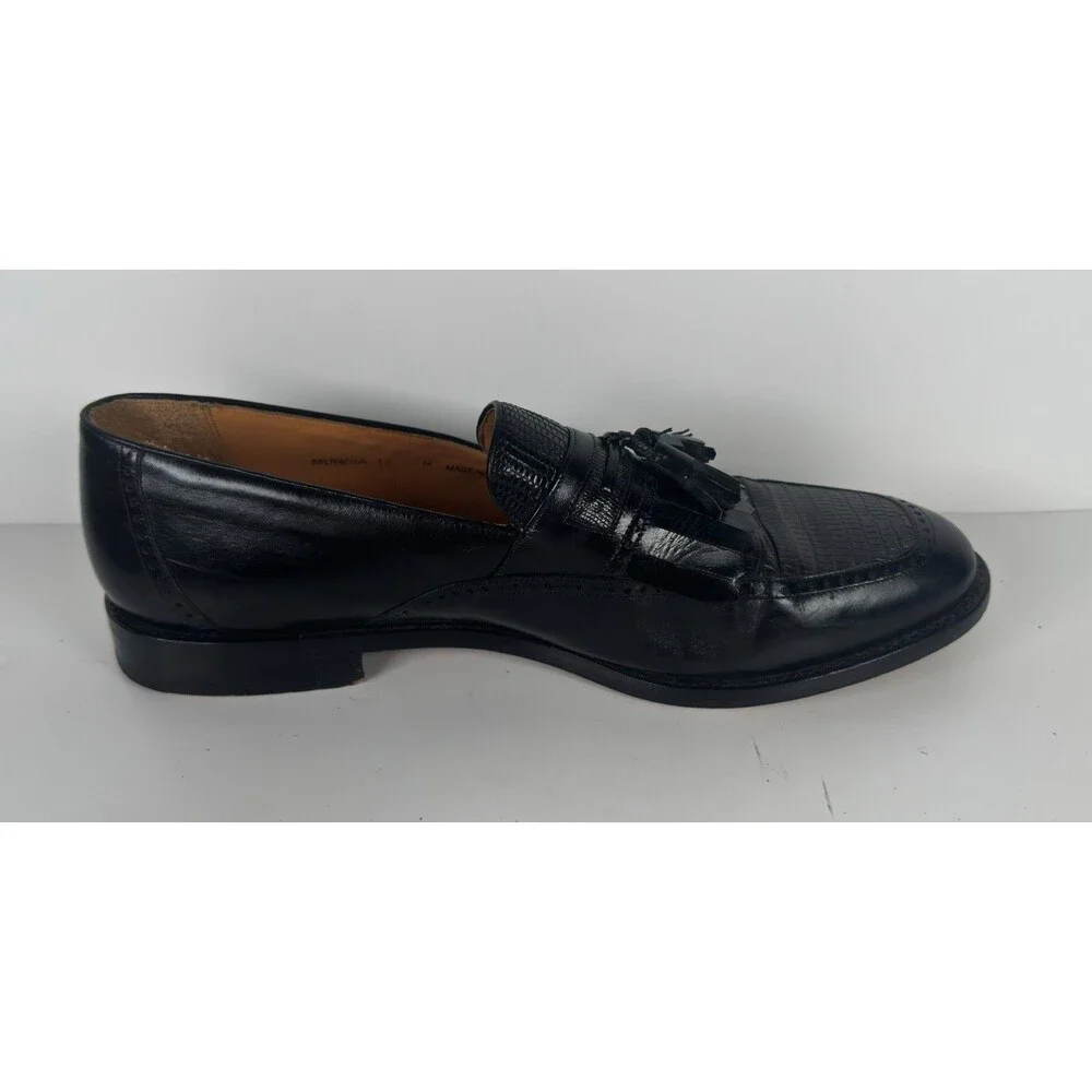 Mezlan Murcia Shoes Mens Black Leather Tassel Loafers Genuine Lizard US 12